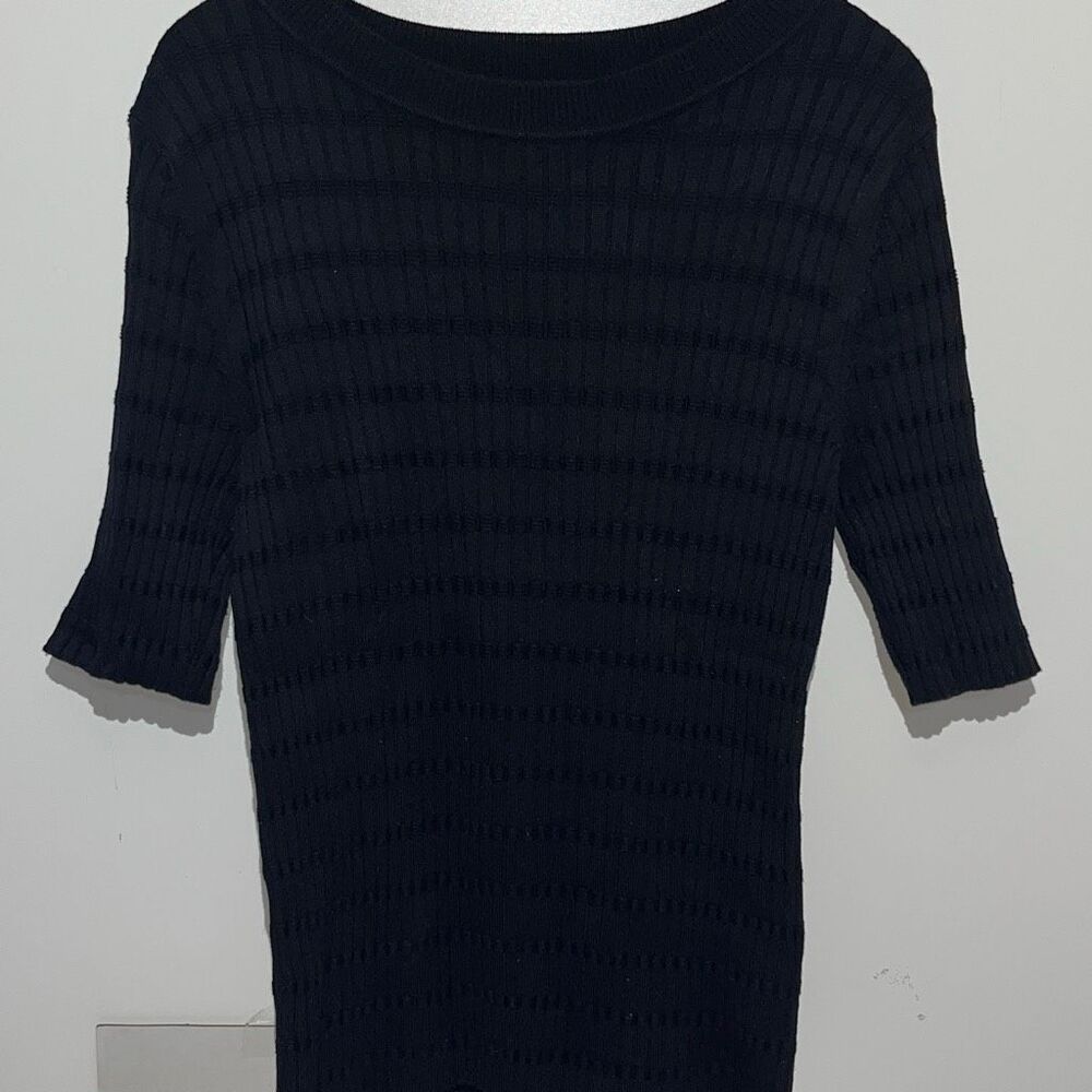 APT. 9 Women's Black Crew Neck Elbow Length Ribbed Knit‎ Pullover Sweater Medium